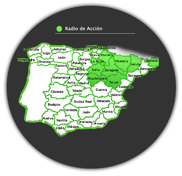 Radio de accion para Fumigación de Cereal, Fumigar Trigo, Fumigar Cebada,Zaragoza, Huesca, Teruel, Navarra, La Rioja, Soria, Guadalajara, Lérida y Gerona